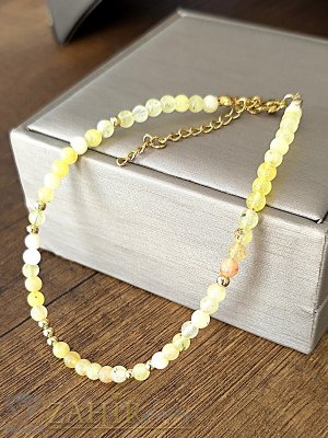 Ръчно изработена гривна за ръка или глезен от естествен цитрин 4 мм топче и стоманени елементи, закопчалка и удължител - GA4004